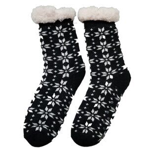 Slipper Socks Reindeer Home floor Socks Winter Warm Cozy Fuzzy lined Sock(Black)